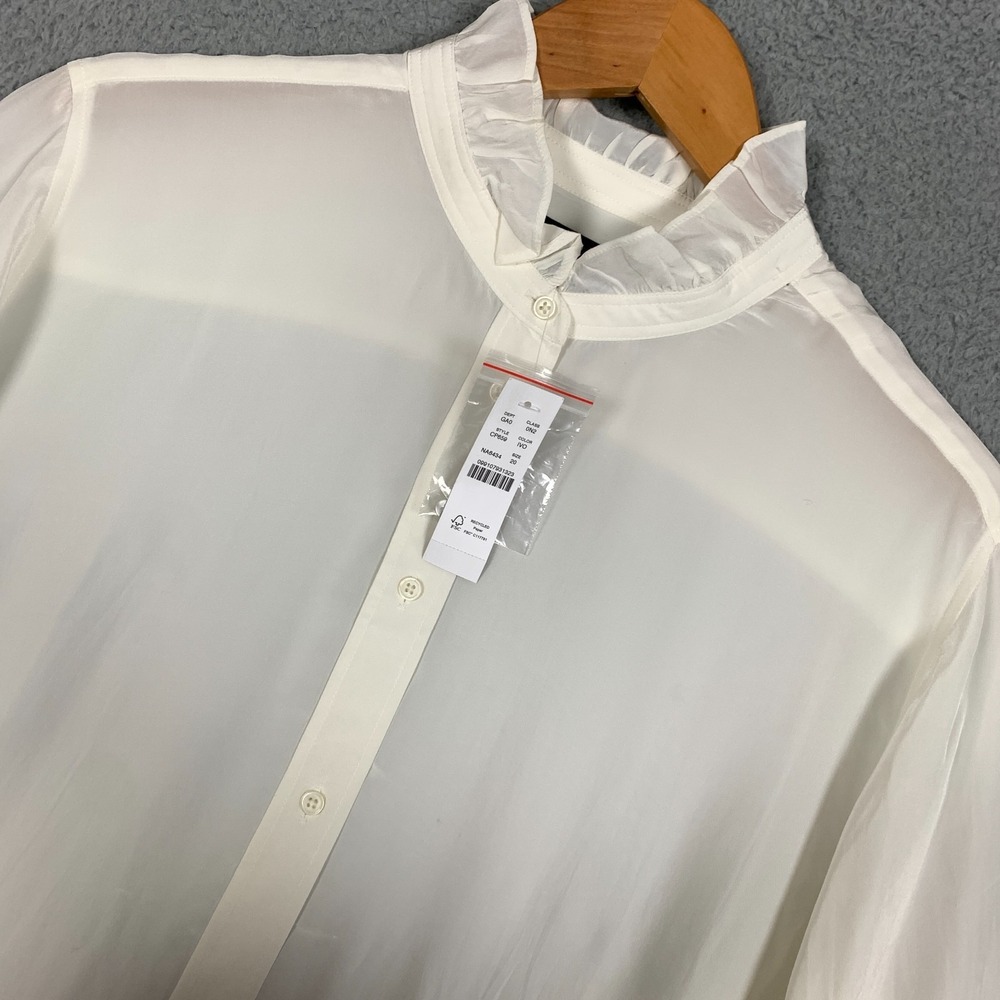J.Crew Jules Shirt Women's 20‎ Ivory Ruffle-Collar Sheer Crepe De Chine NWT $158 - Picture 5 of 12